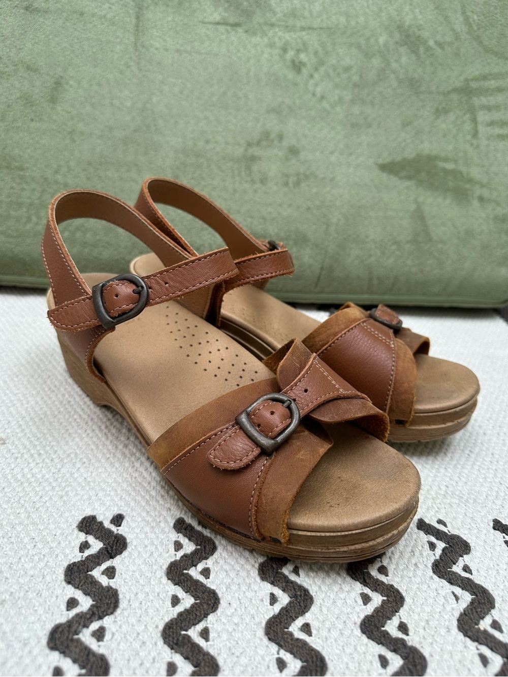 Sanita Brown Leather Adjustable Ankle Strap Sandals Size 39 8.5